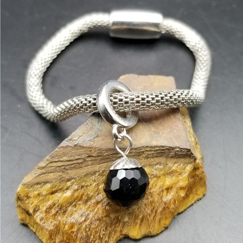 Silver mesh snakeskin estate dangle bracelet B814